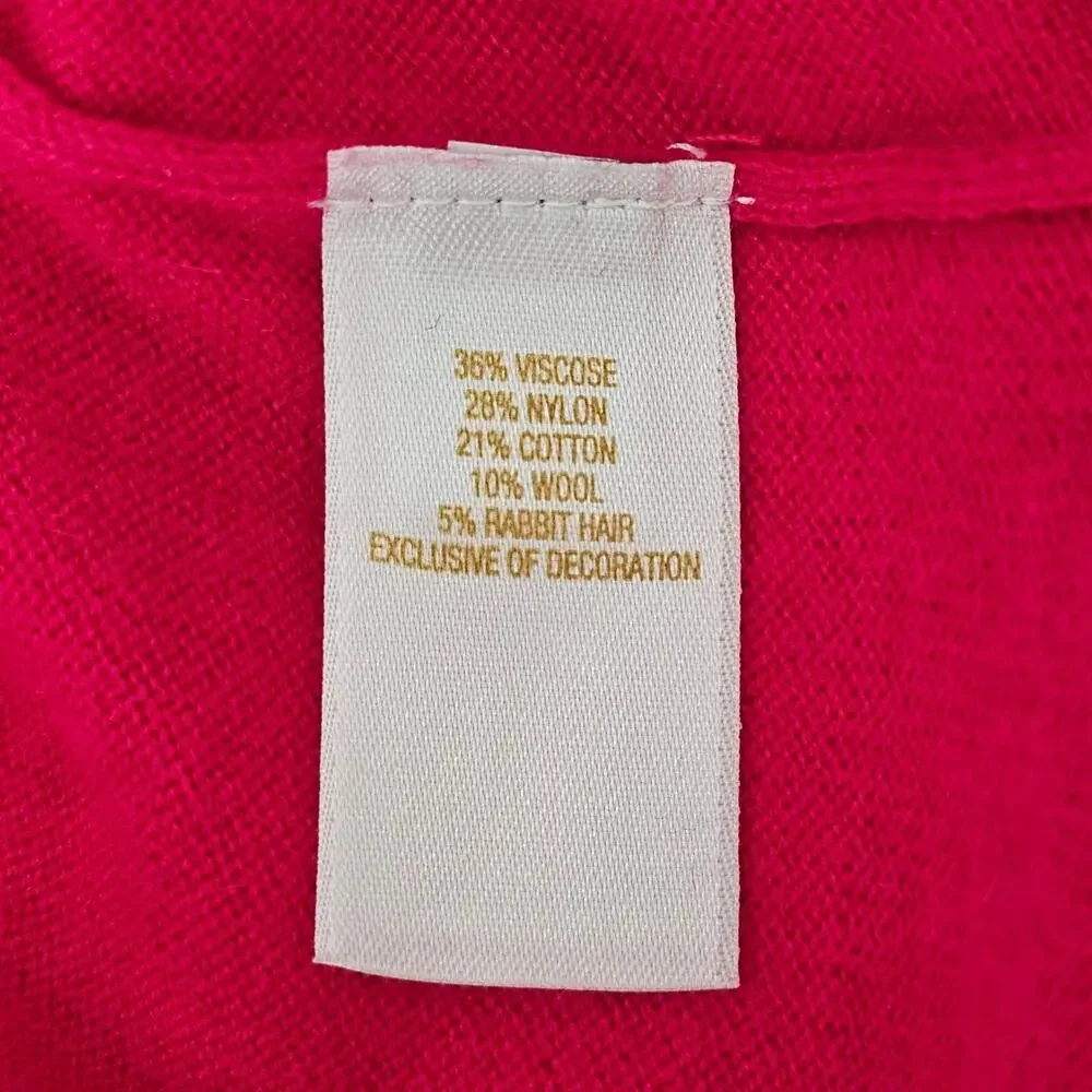 Kate Spade Pink Cotton Wool Rabbit Hair Jeweled Beaded Neck Cardigan Sweater XS